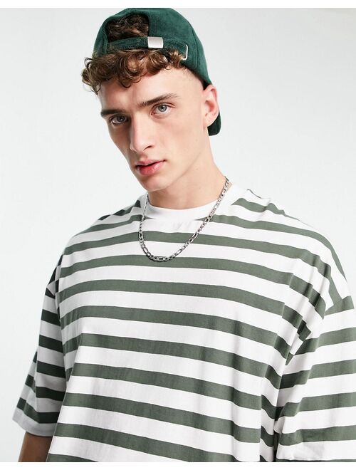 ASOS DESIGN oversized stripe t-shirt in green and white