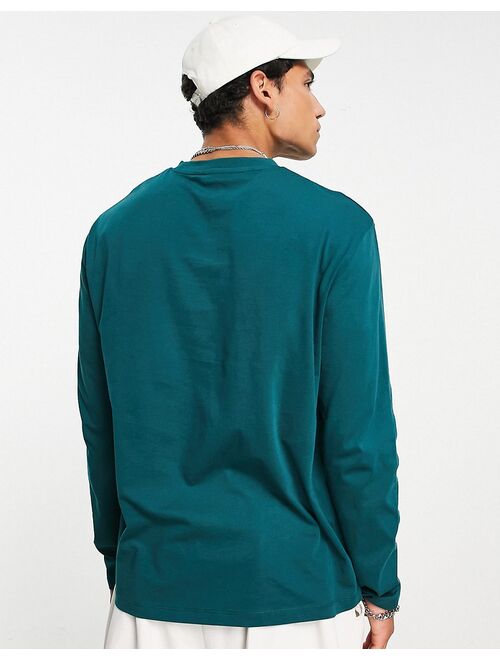 ASOS DESIGN relaxed long sleeve T-shirt in dark green with sports club chest print