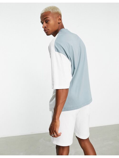 ASOS DESIGN oversized t-shirt in ecru and blue color block with Austin city print - part of a set