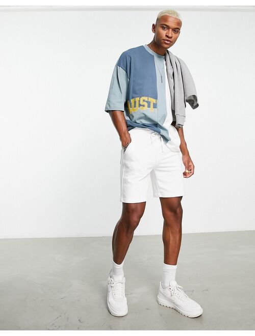 ASOS DESIGN oversized t-shirt in ecru and blue color block with Austin city print - part of a set