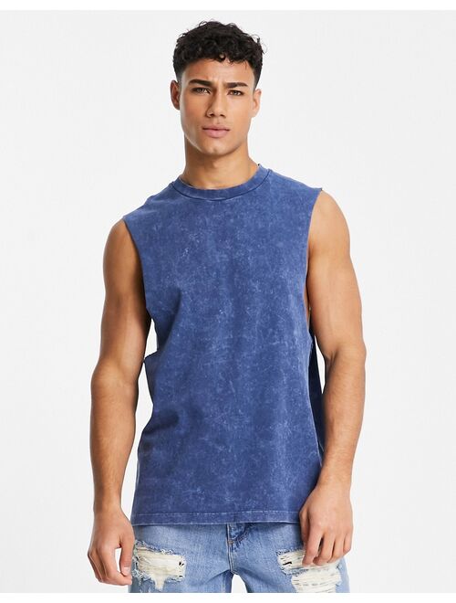 ASOS DESIGN heavyweight relaxed tank top in blue acid wash