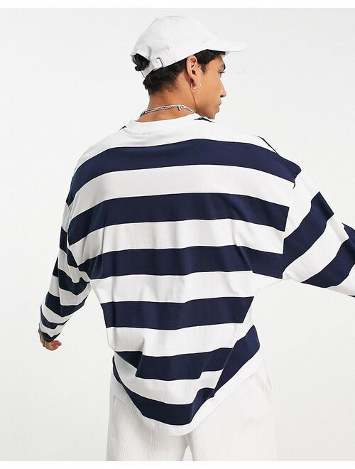 ASOS DESIGN oversized long sleeve stripe T-shirt in navy and white
