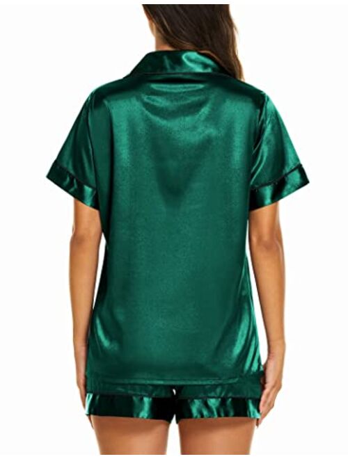 Ekouaer Silk Pajamas Womens Short Sleeve Sleepwear Soft Satin Button Down Loungewear 2 Piece Pjs Shorts Set S-XXL
