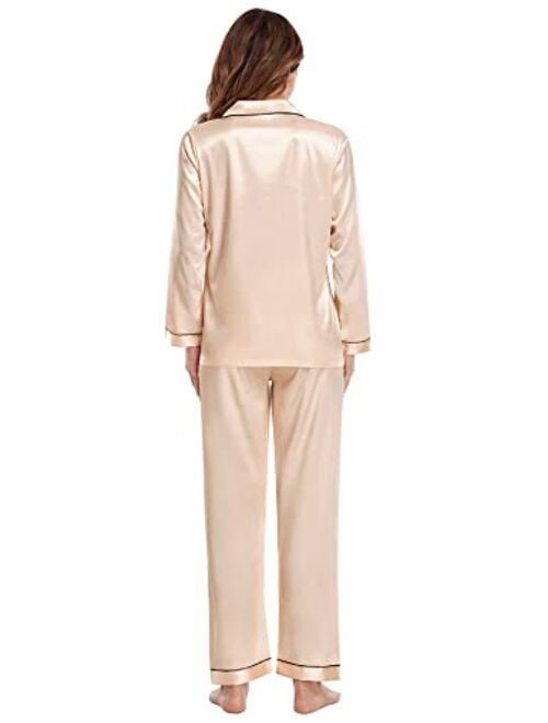 Sexqero Silk Satin Pajamas Set Womens Short Sleeve Sleepwear Button Down Loungewear 2 Piece PJ Sets