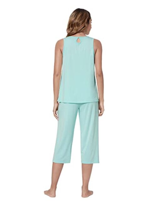 QUALFORT Women's Bamboo Pajamas Set Sleeveless Sleepwear Soft Tank Top Pjs Capri Pants Pajama Sets
