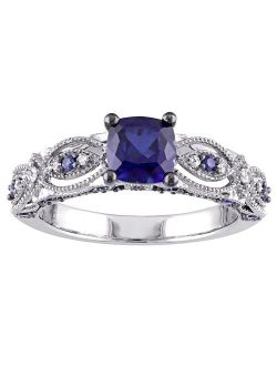 Stella Grace 10k White Gold Lab-Created Blue Sapphire & Diamond Accent Vintage Engagement Ring