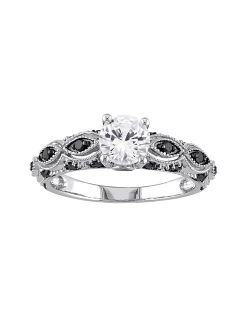 Stella Grace 10k White Gold White Sapphire and 1/4 Carat T.W. Black Diamond Scalloped Ring