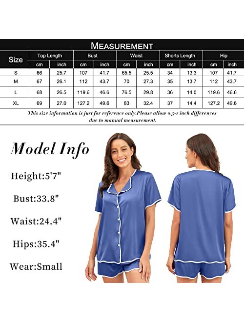 DUWMCON Silk Pajama Sets for Women Short Sleeve Sleepwear Soft Satin Loungewear Two Piece Button Down Shorts Set