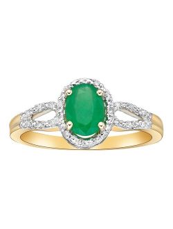 Gemminded 10k Gold 1/10 Carat T.W. Diamond & Emerald Ring