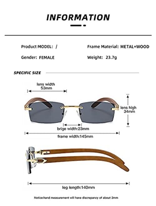 Heptagram 7 Heptagram Rectangle Fashion Rimless Sunglasses for Women Men Gangster 90s Frameless Shades Retro Vintage Trendy Eyewear