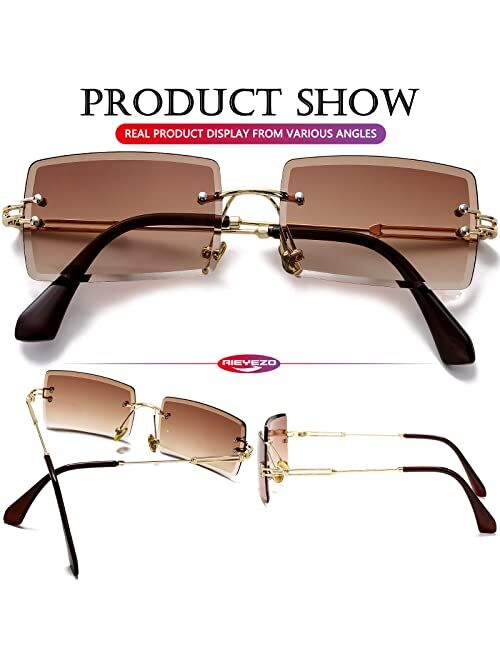 AIEYEZO Rimless Rectangle Sunglasses for Women Men Fashion Vintage Frameless Tinted Thicken Lenses Eyeglasses UV Protection