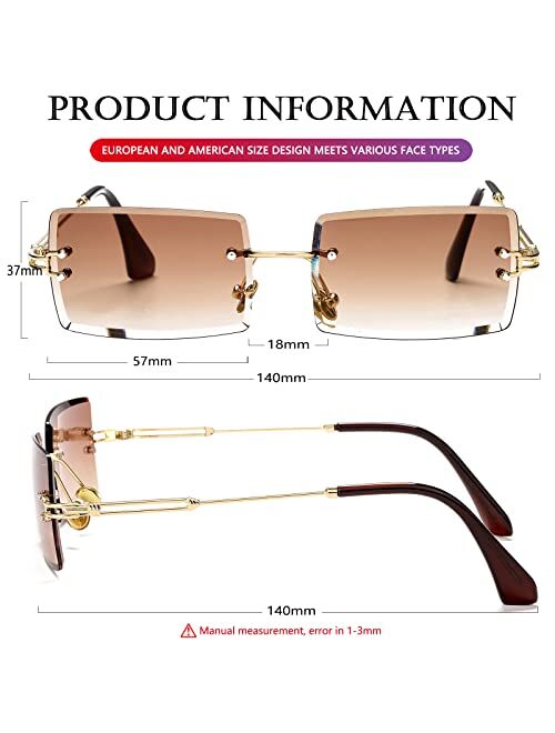 AIEYEZO Rimless Rectangle Sunglasses for Women Men Fashion Vintage Frameless Tinted Thicken Lenses Eyeglasses UV Protection