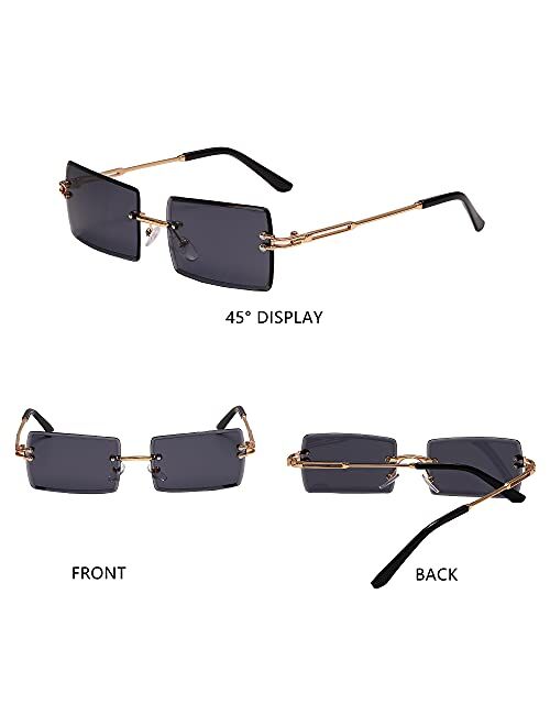Rmerom Rectangle Sunglasses For Women Men Rimless UV Protection Fashion Square Sunglasses Tinted Lens Vintage Sun Glasses