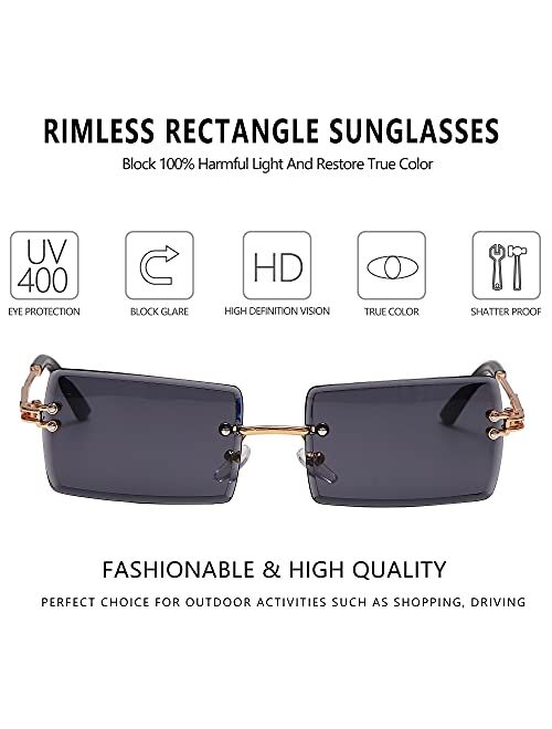 Rmerom Rectangle Sunglasses For Women Men Rimless UV Protection Fashion Square Sunglasses Tinted Lens Vintage Sun Glasses