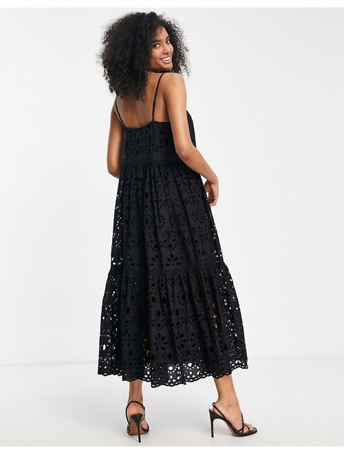 ASOS EDITION strappy cami tiered broderie maxi dress in black