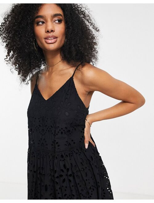 ASOS EDITION strappy cami tiered broderie maxi dress in black