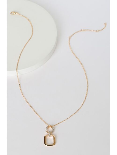 Lulus Linked By Love Gold Rhinestone Pendant Necklace
