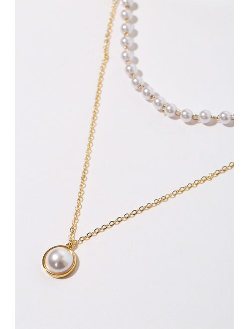 Lulus Divine Diver 14KT Gold Pearl Layered Necklace