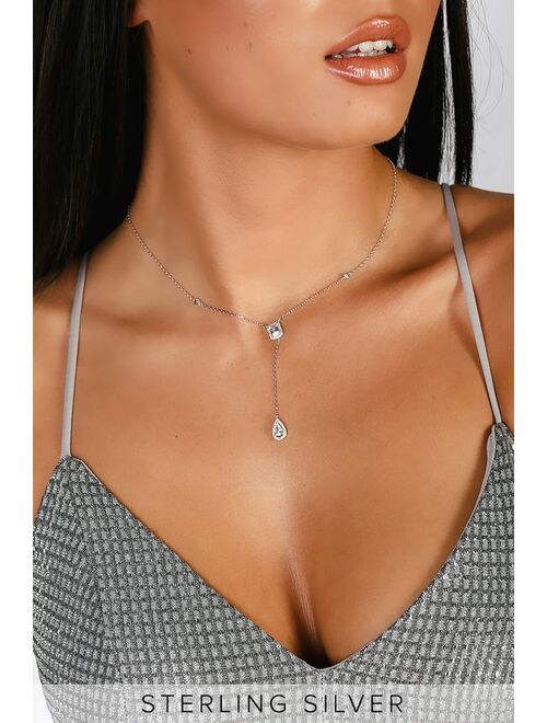 Lulus Love of the Light Sterling Silver Rhinestone Drop Necklace