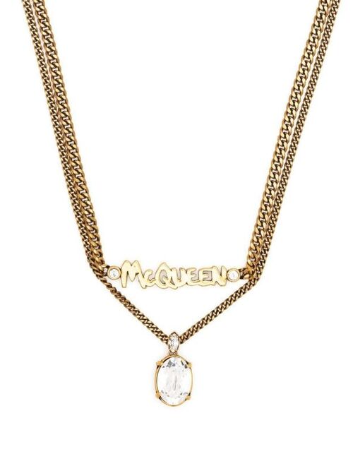 Alexander McQueen logo-plaque brass necklace