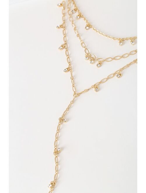 Lulus Link To Your Heart Gold Rhinestone Layered Necklace
