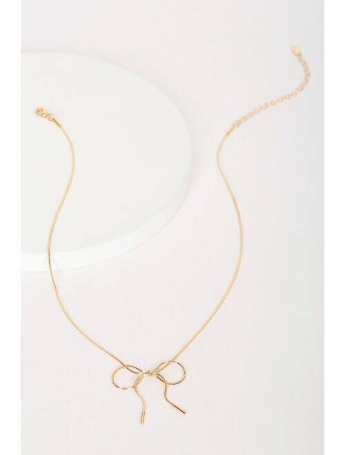 Lulus Ready, Set, Bow! 14KT Gold Bow Necklace