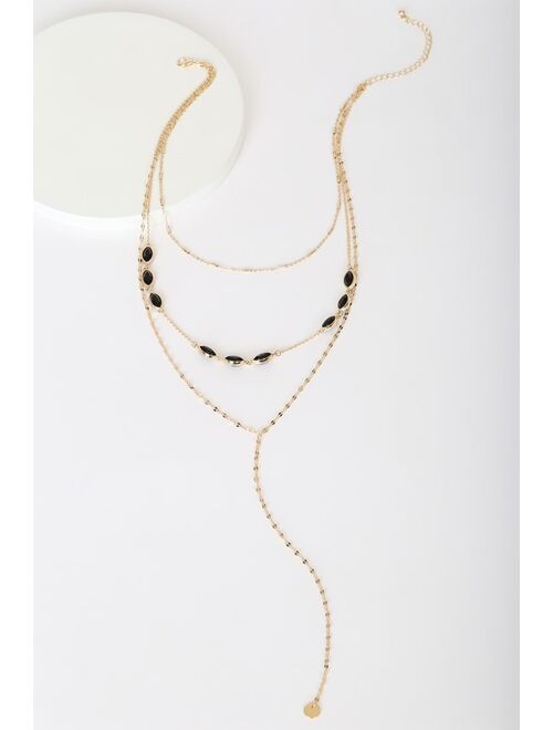 Lulus Air of Allure Gold and Black Layered Necklace