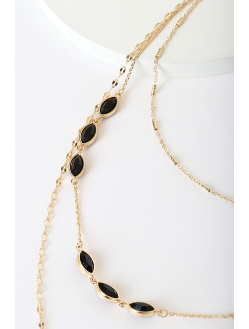 Lulus Air of Allure Gold and Black Layered Necklace