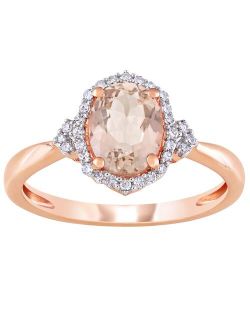 Stella Grace 10k Rose Gold Morganite & 1/8 Carat T.W. Diamond Halo Ring