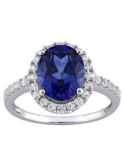Stella Grace 10k White Gold Lab-Created Blue & White Sapphire Halo Ring