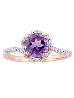 Stella Grace 14k Rose Gold 1/10 Carat T.W Diamond & Amethyst Floral Halo Ring