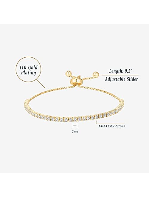 PAVOI 14K Gold Plated Cubic Zirconia Classic Tennis Bracelet for Women | Adjustable Slider