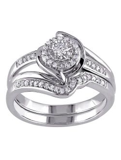 Stella Grace Sterling Silver 1/4 Carat T.W. Diamond Halo Twist Engagement Ring Set