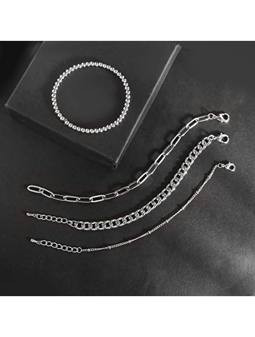 Badu Gold Bracelets for Women Girls 14K Gold Plated Dainty Link Paperclip Choker Bracelet Stack Gold Small Ball Beads Bracelets Adjustable Layered Metal Link Bracelet