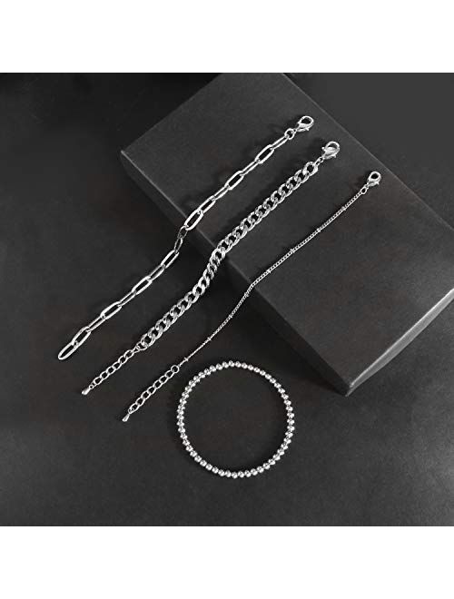 Badu Gold Bracelets for Women Girls 14K Gold Plated Dainty Link Paperclip Choker Bracelet Stack Gold Small Ball Beads Bracelets Adjustable Layered Metal Link Bracelet