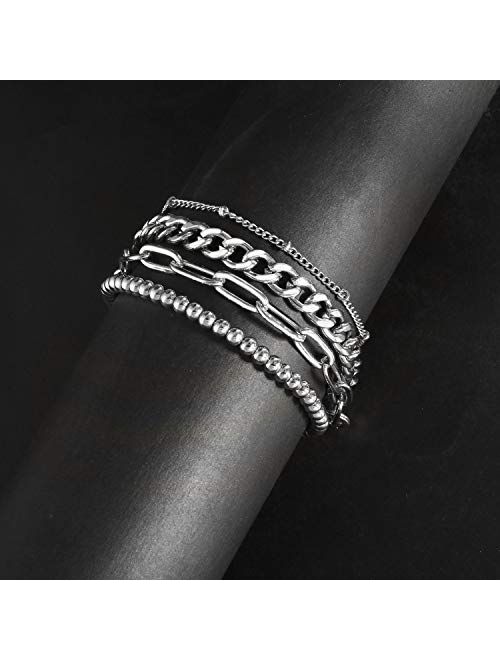 Badu Gold Bracelets for Women Girls 14K Gold Plated Dainty Link Paperclip Choker Bracelet Stack Gold Small Ball Beads Bracelets Adjustable Layered Metal Link Bracelet