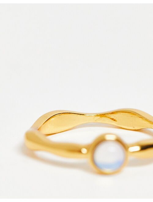 ASOS DESIGN 14k gold plated ring with moonstone style birthstone