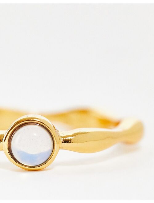 ASOS DESIGN 14k gold plated ring with moonstone style birthstone