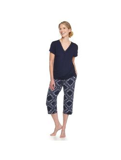 Short Sleeve Pajama Top & Pajama Capri Pants Sleep Set