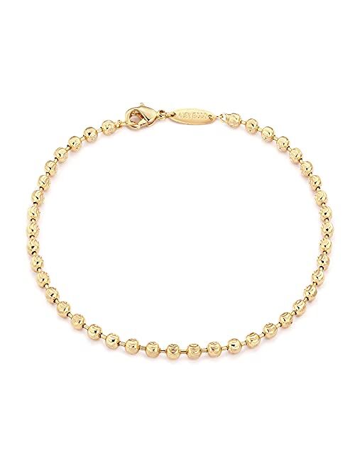 MEVECCO Gold Beaded Bracelets,18K Gold Plated Handmade Cute Satellite Diamond Cut Oval and Round Beads Rope Chain Dainty Bracelet for Women
