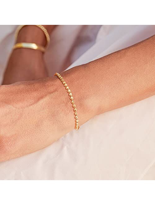 MEVECCO Gold Beaded Bracelets,18K Gold Plated Handmade Cute Satellite Diamond Cut Oval and Round Beads Rope Chain Dainty Bracelet for Women