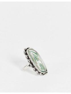 inspired long stone ring in silver