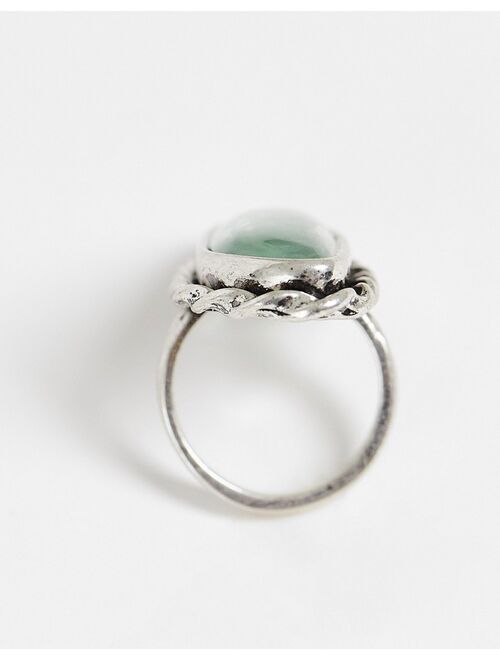Reclaimed Vintage inspired long stone ring in silver