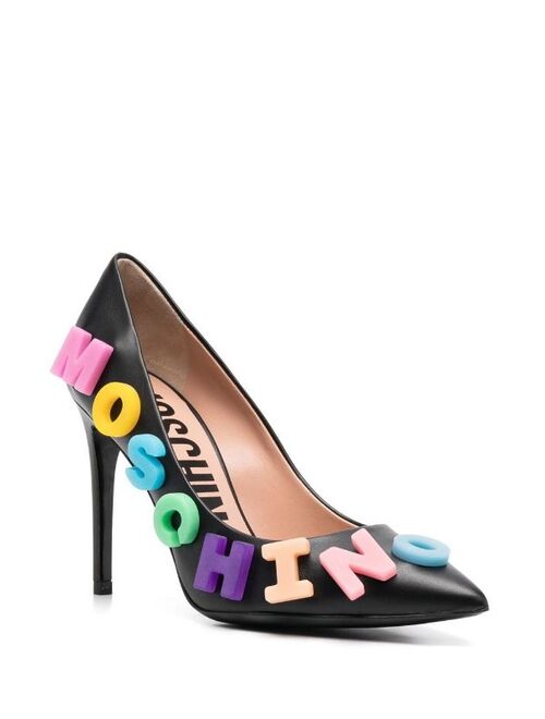Moschino logo-lettering leather pumps