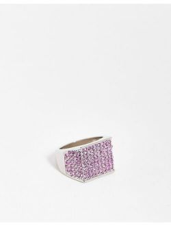 chunky signet ring with lilac pave in silver