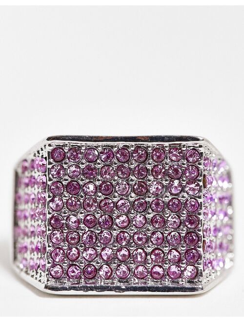 Topshop chunky signet ring with lilac pave in silver
