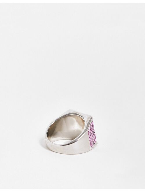 Topshop chunky signet ring with lilac pave in silver
