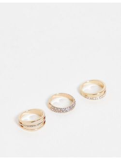 3-pack crystal band rings in gold tone