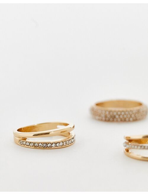 River Island 3-pack crystal band rings in gold tone