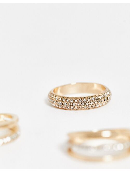 River Island 3-pack crystal band rings in gold tone